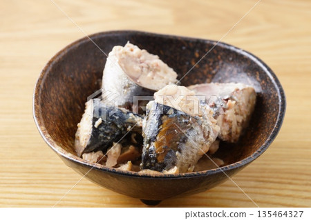 Canned mackerel boiled in water Canned mackerel boiled in water 135464327