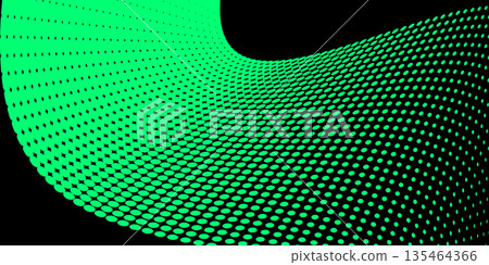 Abstract curved green halftone pattern on black background for digital tech and data design 135464366