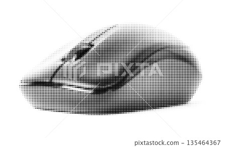 High contrast black and white halftone dot pattern of a modern ergonomic computer mouse 135464367