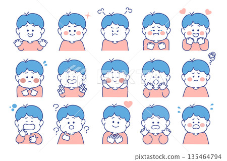 Children's facial expressions, variations, set, boys Children's facial expressions, variations, set, boys 135464794