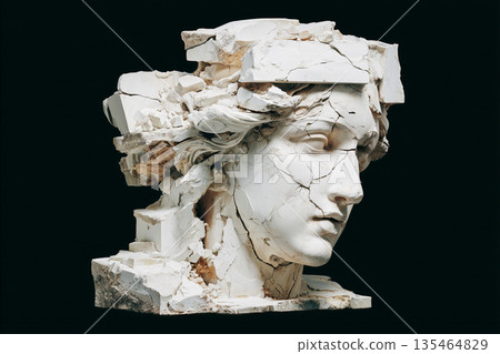 一尊殘破的石膏人臉雕塑，留有歲月的痕跡 135464829