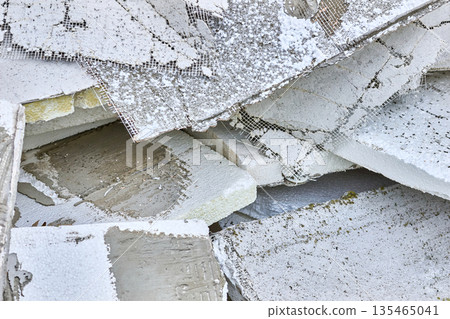 Construction waste old insulation material removed from walls Construction waste old insulation material removed from walls 135465041