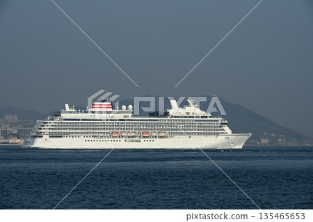 Distant view of a cruise ship passing through Akashi Strait Distant view of a cruise ship passing through Akashi Strait 135465653
