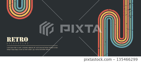 Stripe rainbow groovy. Groovy and colorful hippie wallpaper. Curved and wavy lines for retro interior design. Vector illustration Stripe rainbow groovy. Groovy and colorful hippie wallpaper. Curved and wavy lines for retro interior design. Vector illustration 135466299
