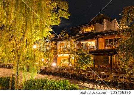 Kyoto Prefecture: Night view of Gion Shirakawa in Kyoto 135466386