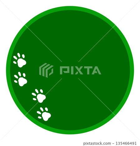 一個簡單的圓形相框,上面印著綠色的爪印 一個簡單的圓形相框,上面印著綠色的爪印 135466491