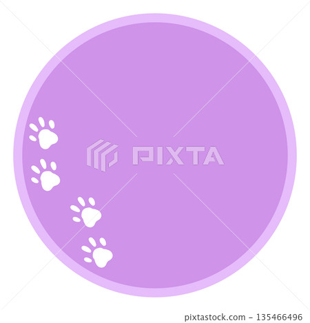 A simple round frame with purple paw prints 135466496