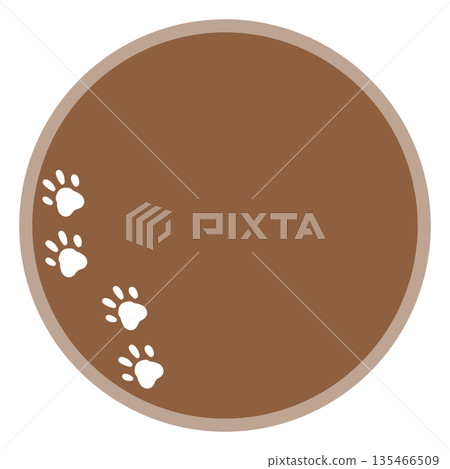 A simple round frame with brown paw prints 135466509