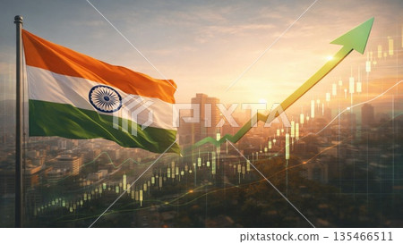 The Indian market is expected to grow rapidly. Urban landscapes and financial images that convey economic development 135466511
