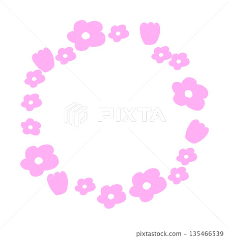 可愛的粉紅色花圈邊框 - 圓形，透明背景 135466539