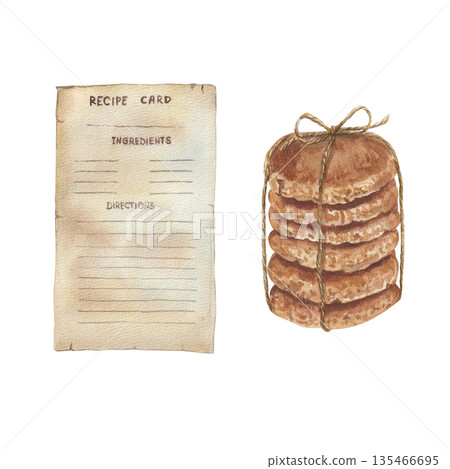 Watercolor set of recipe blank and cookie  135466695