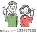 Senior couple holding a smartphone, upper body, vector 135467303
