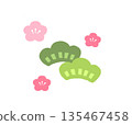Pine and plum hand-drawn illustration 135467458