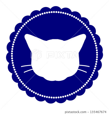 A ceiling-style icon with a dark blue cat face silhouette A ceiling-style icon with a dark blue cat face silhouette 135467674