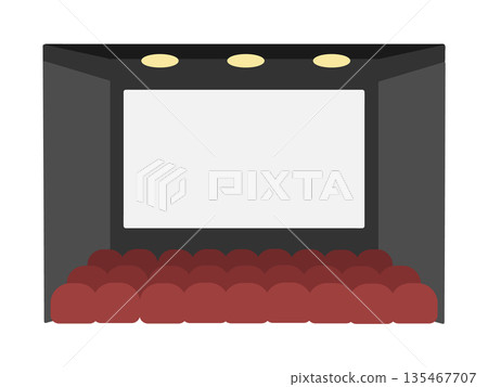 Illustration of the interior of a cinema theater with seats and a screen 135467707