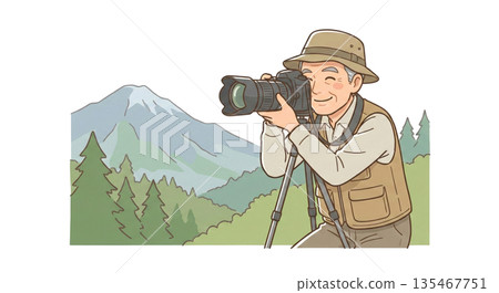 一名男子正在用單眼相機拍攝風景照 135467751