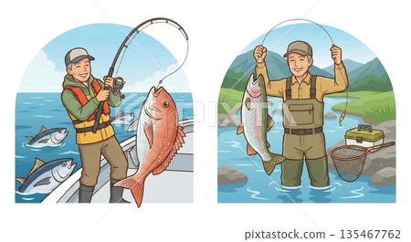 Catch a big fish while fishing (sea fishing/river fishing) 135467762