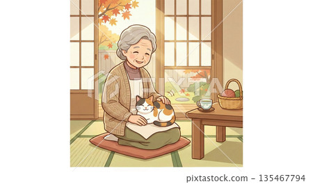 Petting a cat on your lap 135467794