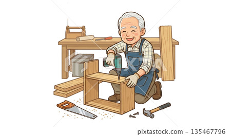 男子正在自製架子 男子正在自製架子 135467796