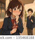 A high school girl is nervous about giving chocolate on Valentine's Day 135468188