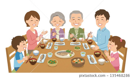 Three-generation family meal (gathering) 135468286