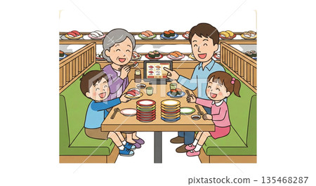 Going to a conveyor belt sushi restaurant with my family 135468287