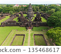 Drone shot the aerial view of Phimai Historical Park. the ancient stone temple Nakhon Ratchasima, Thailand 135468617