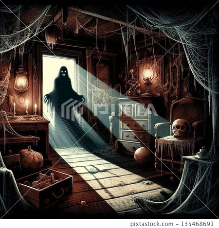 陰森恐怖的鬼魂，潛伏在黑暗中的幽靈 135468691