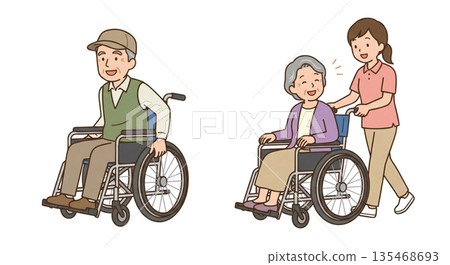 老年人使用輪椅（自行推動和需要協助） 135468693
