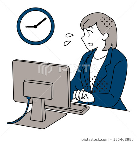 Illustration of a female business person who is pressed for time and is in a hurry Illustration of a female business person who is pressed for time and is in a hurry 135468993