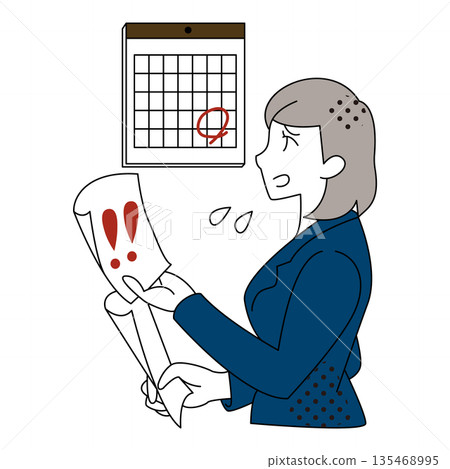 一位焦慮於截止日期的女商務人士的插圖 135468995