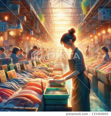 Women working in the market, women working in the fish market 135469093