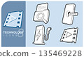 Technology line art 3d icon set featuring video, mobile security, EV charger, and digital search folder. Perfect for apps, web, and infographic design. Vector illustration. 135469228