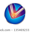 Elbow pain icon, inflammation of the bone or muscle, used in medical practice, pharmaceutical products, and specialized clinics. Vector illustration. 135469233