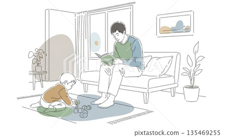 A gentle light shines on the daily life of a parent and child 135469255
