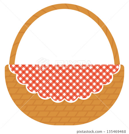 一幅紅色格子佈和一隻棕色籃子的插圖 135469468
