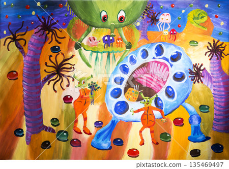 Children's drawing gouache  "Merry Planet " 135469497
