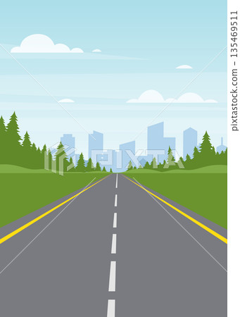 Green Landscape with Trees and buillding silhouette stock illustration Green Landscape with Trees and buillding silhouette stock illustration 135469511