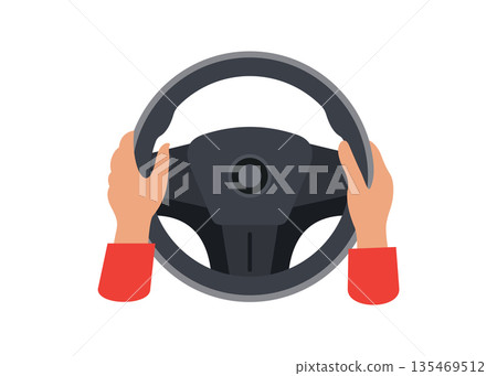 Hand Holding Car Steering Wheel. Vector Illustration stock illustration 135469512