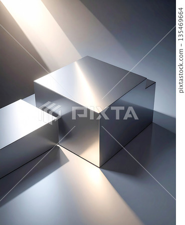 Image of a metal cube illuminated by light 135469664