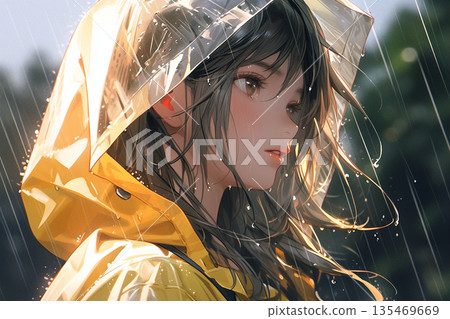 一個女人在雨天撐著傘 一個女人在雨天撐著傘 135469669