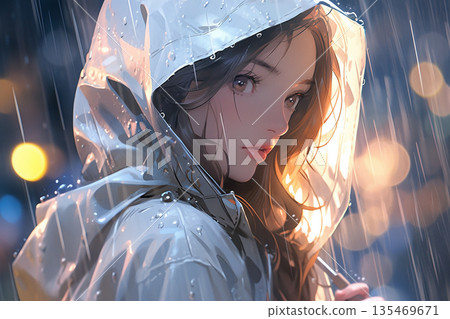 雪中沐浴在光芒中的女孩 雪中沐浴在光芒中的女孩 135469671