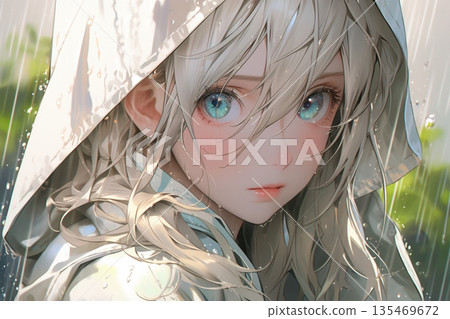 雨中女孩撐傘 雨中女孩撐傘 135469672