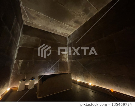 Inside the Great Pyramid of Khufu, one of the three great pyramids in Giza, Egypt 135469754
