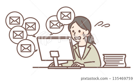 A woman who is troubled by a large number of emails 135469759
