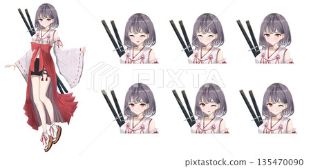 可愛巫女劍士全身插畫 - TRPG/遊戲臉部表情差異素材包 可愛巫女劍士全身插畫 - TRPG/遊戲臉部表情差異素材包 135470090