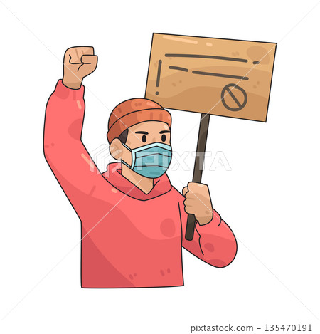 illustration of protester with mask illustration of protester with mask 135470191