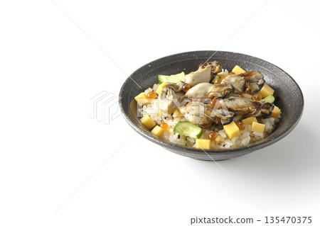 Oyster chirashi sushi photographed on a white background Oyster chirashi sushi photographed on a white background 135470375