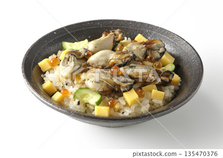 Oyster chirashi sushi photographed on a white background 135470376