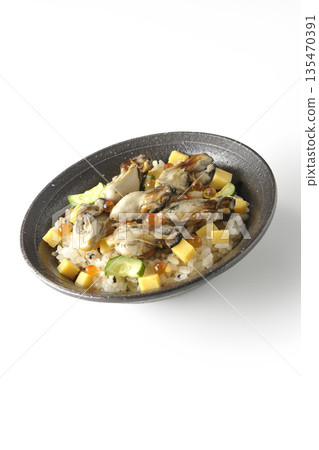Oyster chirashi sushi photographed on a white background Oyster chirashi sushi photographed on a white background 135470391
